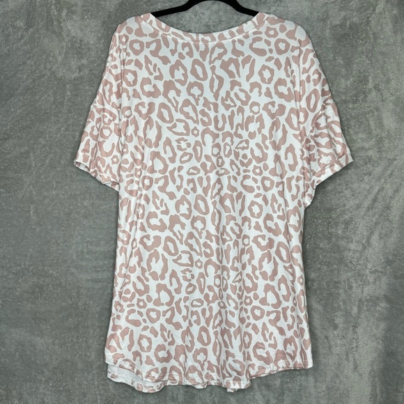Amazon 5X Shirt Top Brown White Cheetah Print Short Sleeve V Neck Stretch Womens - Picture 4 of 7